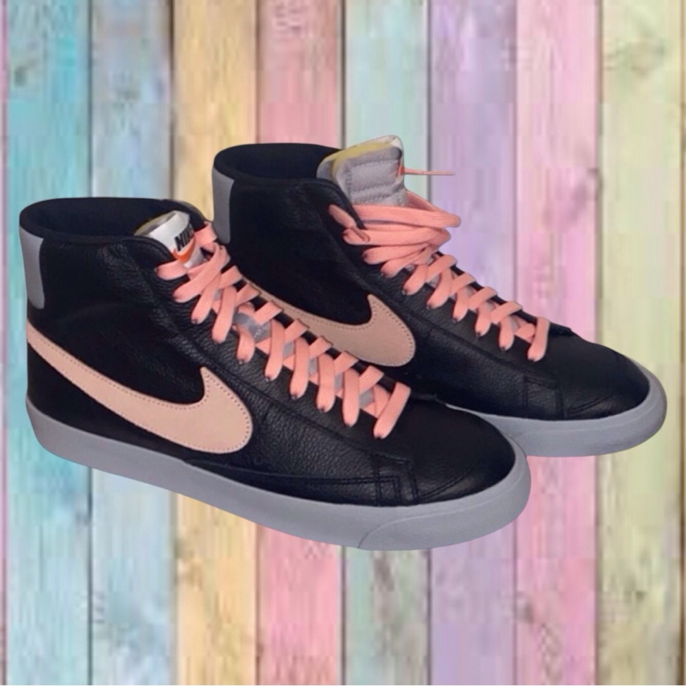 Nike Black Leather Coral Blazer Mid '77 Customized Sneaker Shoes New